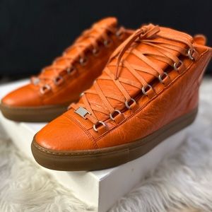 Burnt Orange Mens Balenciaga Arena Sneakers